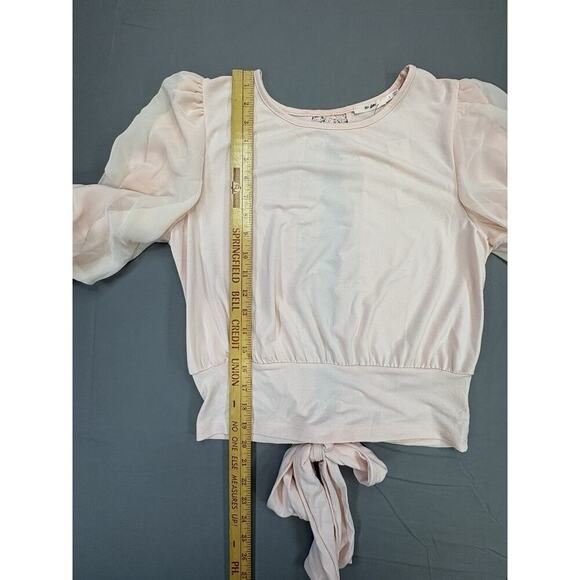 Francesca’s MI AMI Blush Crochet Puff Sleeve Tie Back Blouse Women’s SZ SM NWT - Picture 6 of 9